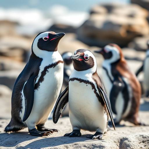 A colony of African penguins on Boulders Beach near Cape Town