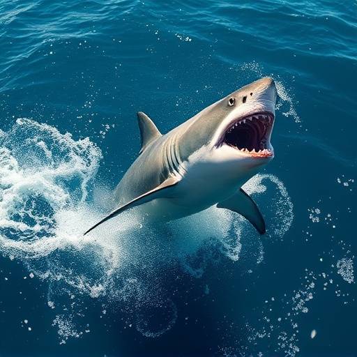 A great white shark breaching the water near Gansbaai