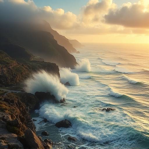 A scenic view of the Garden Route coastline with waves crashing against the rocks