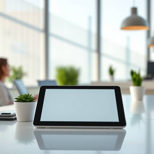 Close-up of hands using a screen reader on a tablet in a bright, accessible office, symbolizing Imbizo Adventures' dedication to inclusivity.