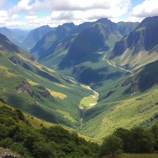 Drakensberg mountain range with lush green valleys
