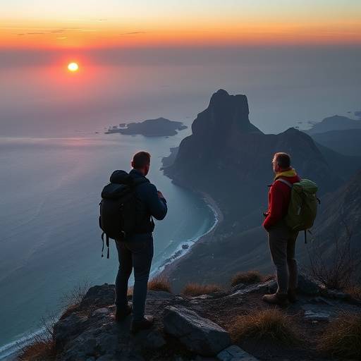 Hikers ascending Lion's Head mountain in Cape Town at sunrise
