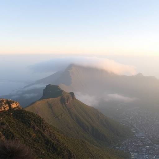 Table Mountain, Cape Town shrouded in a light mist